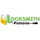 Logo with padlock, green "Locksmith" text, black "Pomona" text with a screwdriver icon.