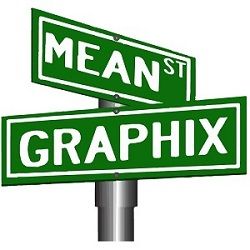 Street signs labeled "Mean St" and "Graphix" intersect, displayed on a green background.