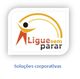 Logotipo com figura abstrata e texto "Ligue sem parar". Texto abaixo: "Soluções corporativas".