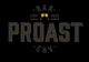 Logo van Bar Proast EHV met glazen en tekst "Est. 2023" in goudkleur op zwarte achtergrond.