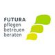Logo mit Schriftzug: "FUTURA pflegen betreuen beraten", daneben drei geschwungene grüne Formen.