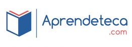 Logotipo de Aprendeteca.com con un libro azul y rojo a la izquierda.