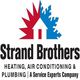 Logo of Strand Brothers, Heating, Air Conditioning & Plumbing services with a red and blue design.