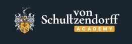 Wappen und Schriftzug der von Schultzendorff Academy auf dunklem Hintergrund.