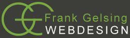 Logo mit grünem "Frank Gelsing Webdesign" auf dunklem Hintergrund, verschlungene Buchstaben.