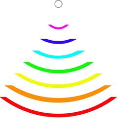 Kreis und bunte, gebogene Linien bilden eine Pyramide.