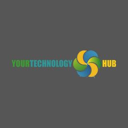 Logo with "Your Technology Hub" and a colorful swirl on a gray background.
