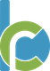 Abstract design with interlocking blue and green shapes forming a stylized lowercase "b" and "c".