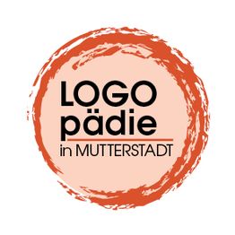 Rundes Logo mit Text "LOGOpädie in Mütterstadt" auf beigem Hintergrund mit orangenem Rand.