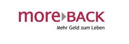 Logo: „moreBACK“ in Rot mit dem Text darunter „Mehr Geld zum Leben“.