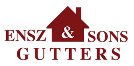 Red house logo with text: "Ensz & Sons Gutters" in bold, dark red letters.
