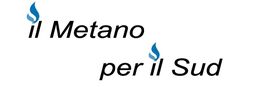 Testo "il Metano per il Sud" con fiamme blu vicino alle lettere "i".