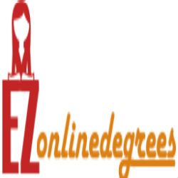 Logo with "EZ onlinedegrees," and a red figure resembling a person with a graduation cap.
