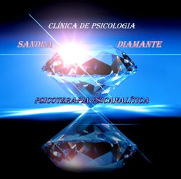Diamante azul com reflexo, texto: Clínica de Psicologia, Sandra Diamante, Psicoterapia Psicanalítica.