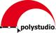 Logo mit rotem Bogen, schwarzen Text "polystudio" und grafischen Elementen darunter.