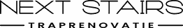 Logo met tekst: "Next Stairs, Traprenovatie" in strak lettertype met lijnen aan beide zijden.