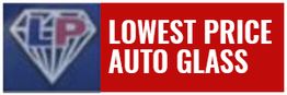 Diamond logo and "LOWEST PRICE AUTO GLASS" text on a red background.