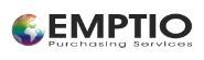 Logo von EMPTIO Purchasing Services mit einer Erdkugel und Regenbogeneffekt.