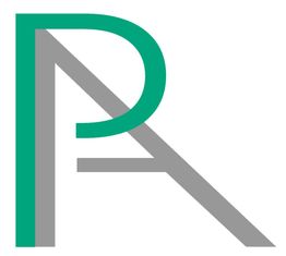 Logo con letras "R" y "A" en verde y gris, con un diseño estilizado y moderno.