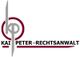 Logo mit Kreis, vertikaler Linie, Initialen KP und Text: "KAI PETER - RECHTSANWALT".