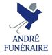 Logo de "André Funéraire" avec un oiseau stylisé bleu et gris.