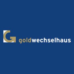 Logo mit blauem Hintergrund, goldener Buchstabe "G" und Text "goldwechselhaus" in Weiß.
