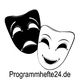 Zwei Theatermasken, eine lächelt, eine traurig. Text: Programmhefte24.de.