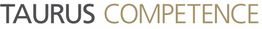 Schriftzug "TAURUS COMPETENCE" in schwarzen und goldenen Buchstaben auf weißem Hintergrund.