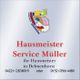 Werbeschild: Hausmeister Service Müller, Delmenhorst, mit zwei Telefonnummern und Logo.