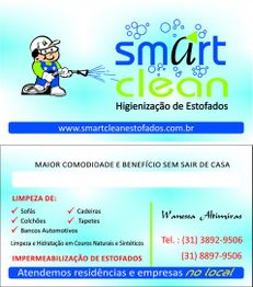 Cartaz de empresa de higienização de estofados, com contatos e serviços oferecidos.