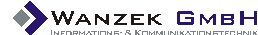 Logo von Wanzek GmbH, Informationstechnik & Kommunikationstechnik. Graues und blaues Design.