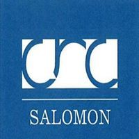 Blue and white Salomon logo with abstract design and text.