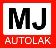 Rød logo med teksten "MJ AUTOLAK" i sort og hvid.
