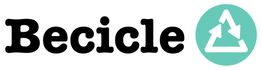 Logo mit Schriftzug "Becicle" und Recycling-Symbol auf grünem Hintergrund.