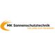 Logo von MK Sonnenschutztechnik mit dem Slogan "mit Liebe zum Handwerk" in Schwarz und Orange.