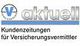 Logo mit "aktuell" und Text "Kundenzeitungen für Versicherungsvermittler" in Blau und Grau.