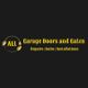 Logo for All Garage Doors and Gates: Repairs, Sales, Installations in yellow text on black background.