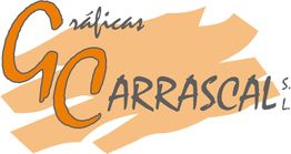 Logo con el texto "Gráficas Carrascal S.L." en naranja y gris sobre fondo beige.