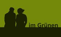 Schattenumrisse eines Paares vor grünem Hintergrund mit dem Text "im Grünen".