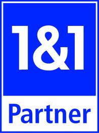 Blaues Logo mit weißer Aufschrift "1&1 Partner".