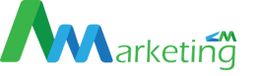 Logo con letras en verde y azul formando "Marketing". Diseño moderno y estilizado.