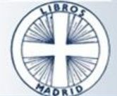 Logotipo circular con una cruz, líneas y texto: "LIBROS MADRID" en el borde.