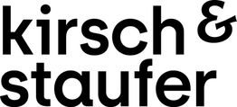 Schwarzer Text "kirsch & staufer" auf weißem Hintergrund.