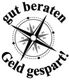 Kompass mit dem Text "gut beraten Geld gespart" in einem Kreis um die Kompassrose.