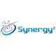 Synergy² logo with blue text and digital swoosh design.
