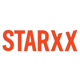 Tekst "STARXX" in oranje letters op witte achtergrond.