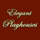 Elegant Playhouses logo, gold script on a rich brown background.