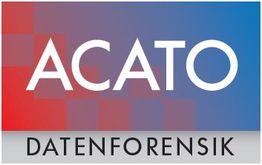 Das Bild zeigt das Logo von ACATO mit dem Text "DATENFORENSIK" auf blau-rotem Hintergrund.