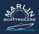 Logo von Marlin Boattrailers mit zwei Fischen und einer Bootsgrafik, Webseite: sportboote-sh-sued.de.