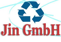 Logo der Jin GmbH mit Recycling-Symbol und blauem Hintergrund.
